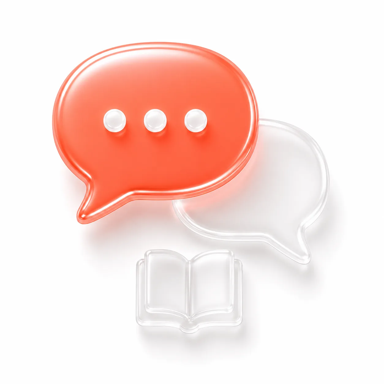 Isometric adoption and support icon: chat with coral bubble, manual and user figure