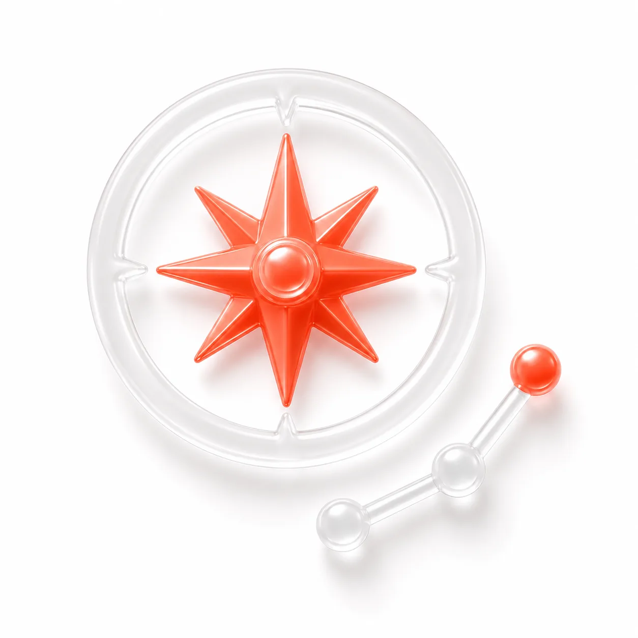 Isometric strategic direction icon: coral compass and ascending chart on dark background
