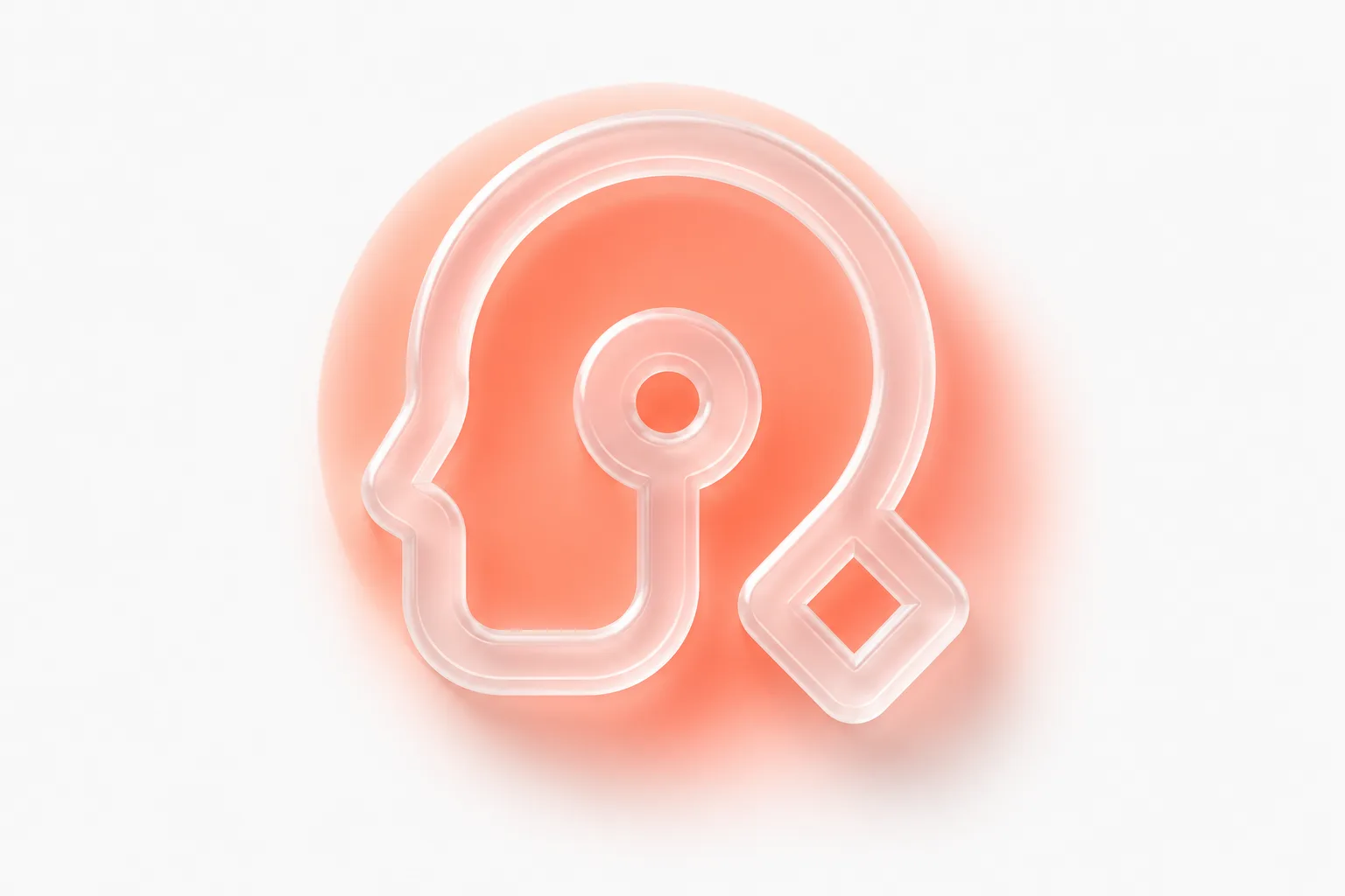 Dark glassmorphism bento illustration: coral modular blocks representing custom software built component by component
