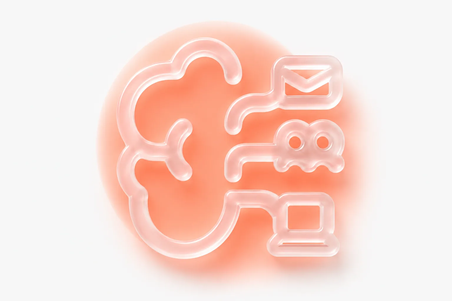 Dark glassmorphism bento illustration: coral cloud and folders representing digital workplace with governed Google Workspace